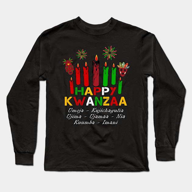 Happy Kwanzaa Seven Candles Principles Africa Celebration Long Sleeve T-Shirt by MetalHoneyDesigns